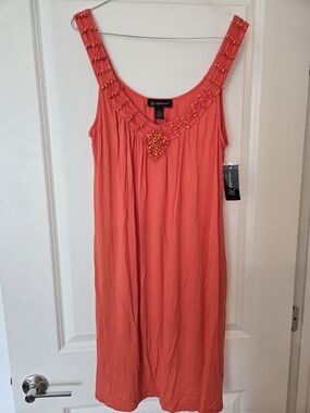 INC International Concepts Coral Sleeveless Beaded Summer Dress